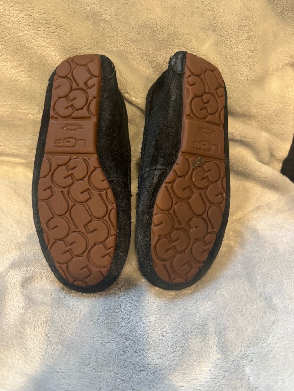 UGG Ansley Navy Blue Suede Moccasin Slippers with Cream Shearling Trim Size 7 - Picture 7 of 8